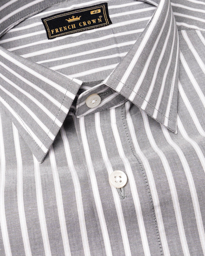 French Grey with White Striped Premium Cotton Shirt 6342-38,6342-H-38,6342-39,6342-H-39,6342-40,6342-H-40,6342-42,6342-H-42,6342-44,6342-H-44,6342-46,6342-H-46,6342-48,6342-H-48,6342-50,6342-H-50,6342-52,6342-H-52