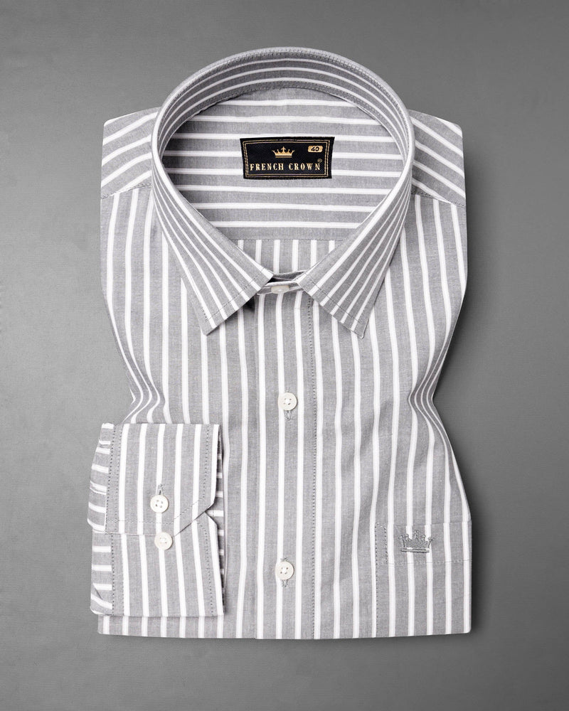 French Grey with White Striped Premium Cotton Shirt 6342-38,6342-H-38,6342-39,6342-H-39,6342-40,6342-H-40,6342-42,6342-H-42,6342-44,6342-H-44,6342-46,6342-H-46,6342-48,6342-H-48,6342-50,6342-H-50,6342-52,6342-H-52