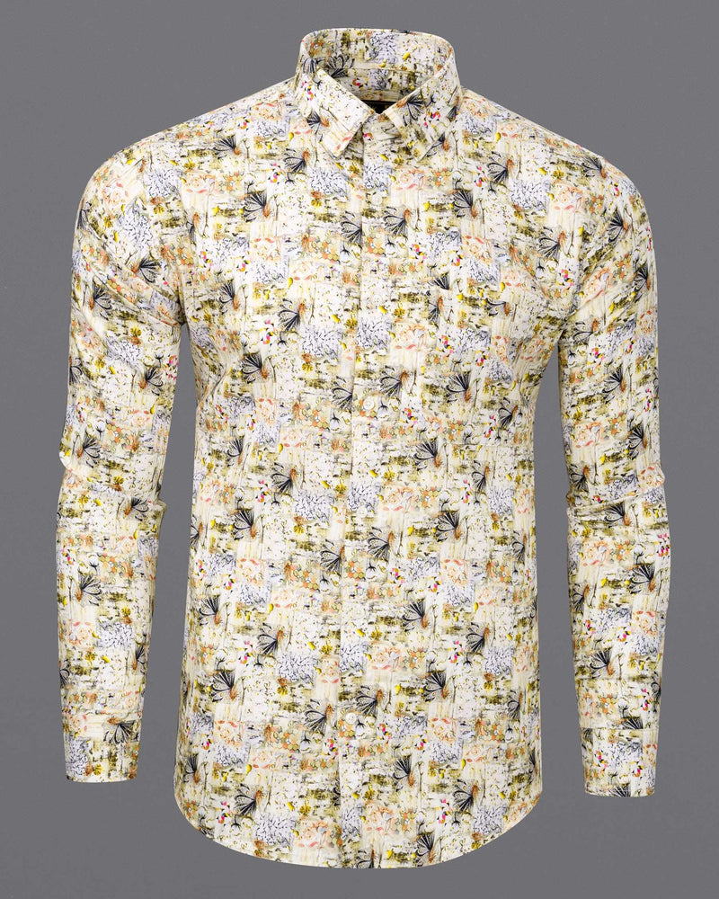 yellow Flowers and paisley Printed Super Soft Premium Cotton Shirt 6362-38,6362-H-38,6362-39,6362-H-39,6362-40,6362-H-40,6362-42,6362-H-42,6362-44,6362-H-44,6362-46,6362-H-46,6362-48,6362-H-48,6362-50,6362-H-50,6362-52,6362-H-52