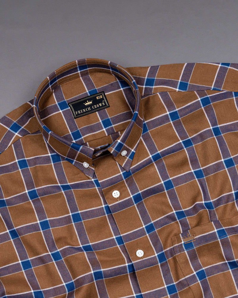 Sapphire Blue and Cape Palliser brown Twill Windowpane Premium Cotton Shirt 6375-BD-38,6375-BD-H-38,6375-BD-39,6375-BD-H-39,6375-BD-40,6375-BD-H-40,6375-BD-42,6375-BD-H-42,6375-BD-44,6375-BD-H-44,6375-BD-46,6375-BD-H-46,6375-BD-48,6375-BD-H-48,6375-BD-50,6375-BD-H-50,6375-BD-52,6375-BD-H-52