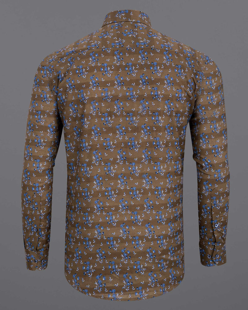 Pine Cone Brown Floral Printed Dobby Premium Giza Cotton Shirt