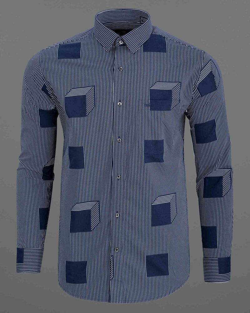 Gunmetal Blue 3D Box Patterned Premium Cotton Shirt