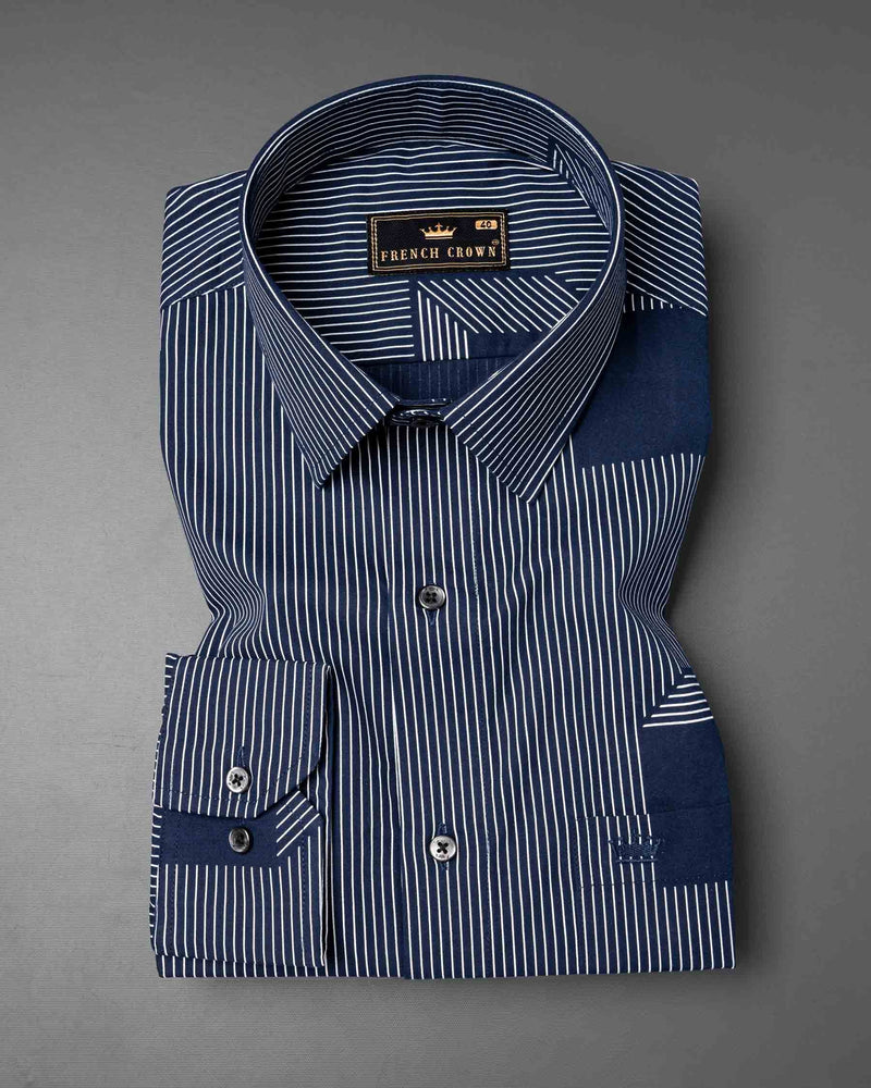 Gunmetal Blue 3D Box Patterned Premium Cotton Shirt