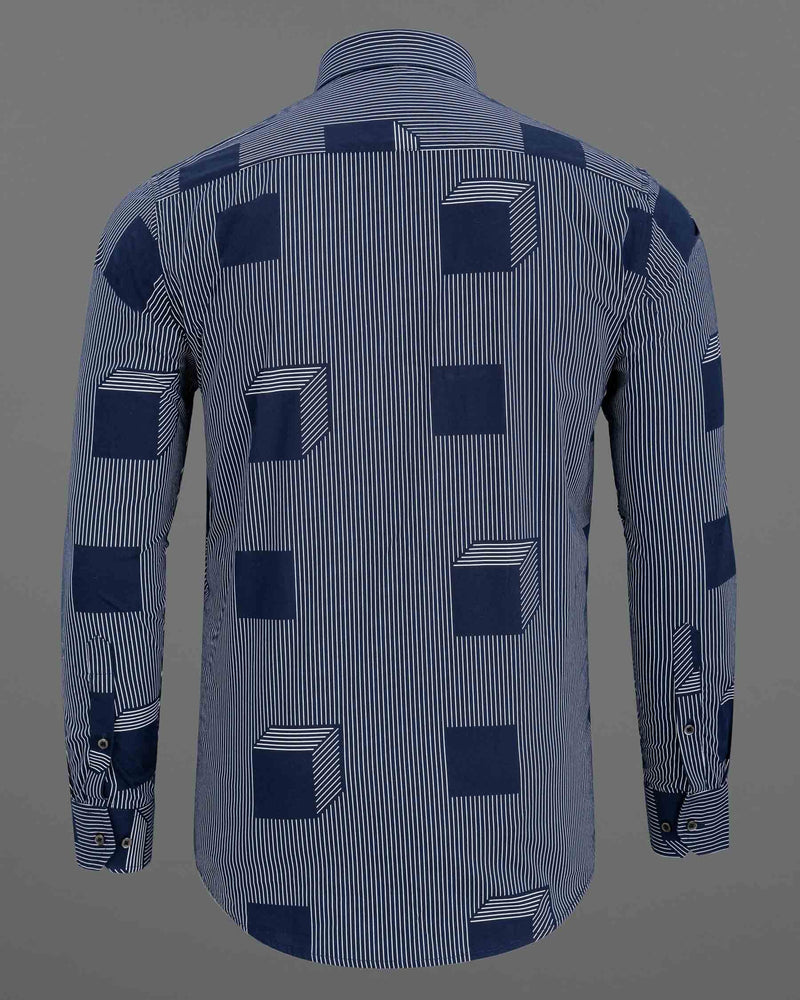 Gunmetal Blue 3D Box Patterned Premium Cotton Shirt