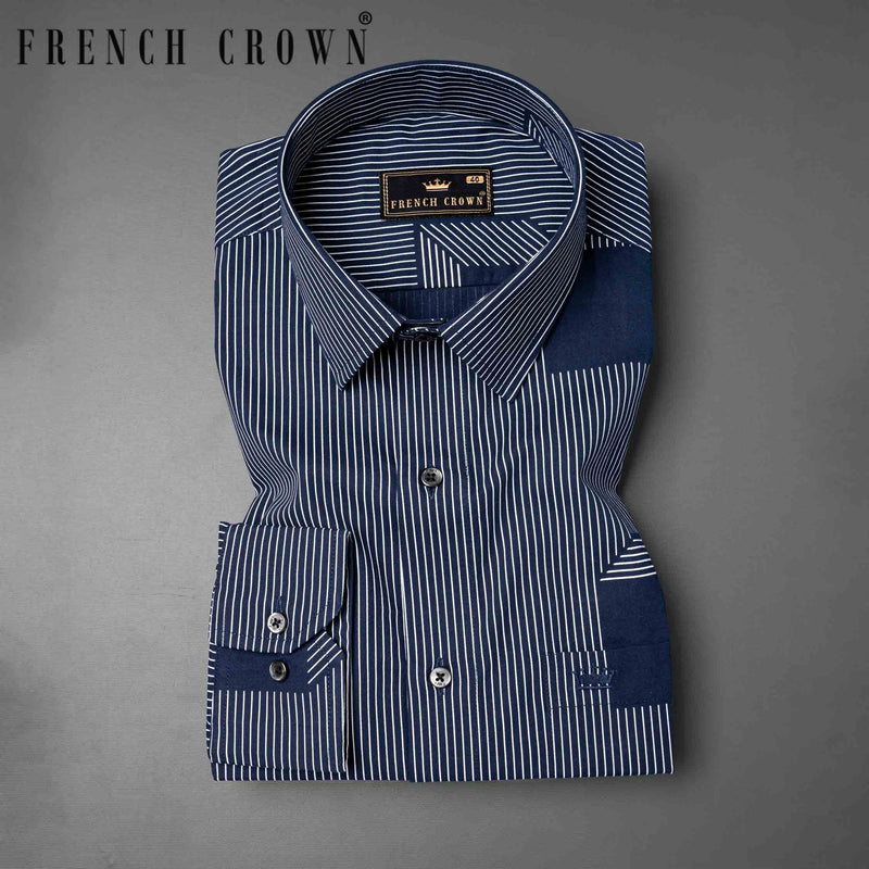 Gunmetal Blue 3D Box Patterned Premium Cotton Shirt