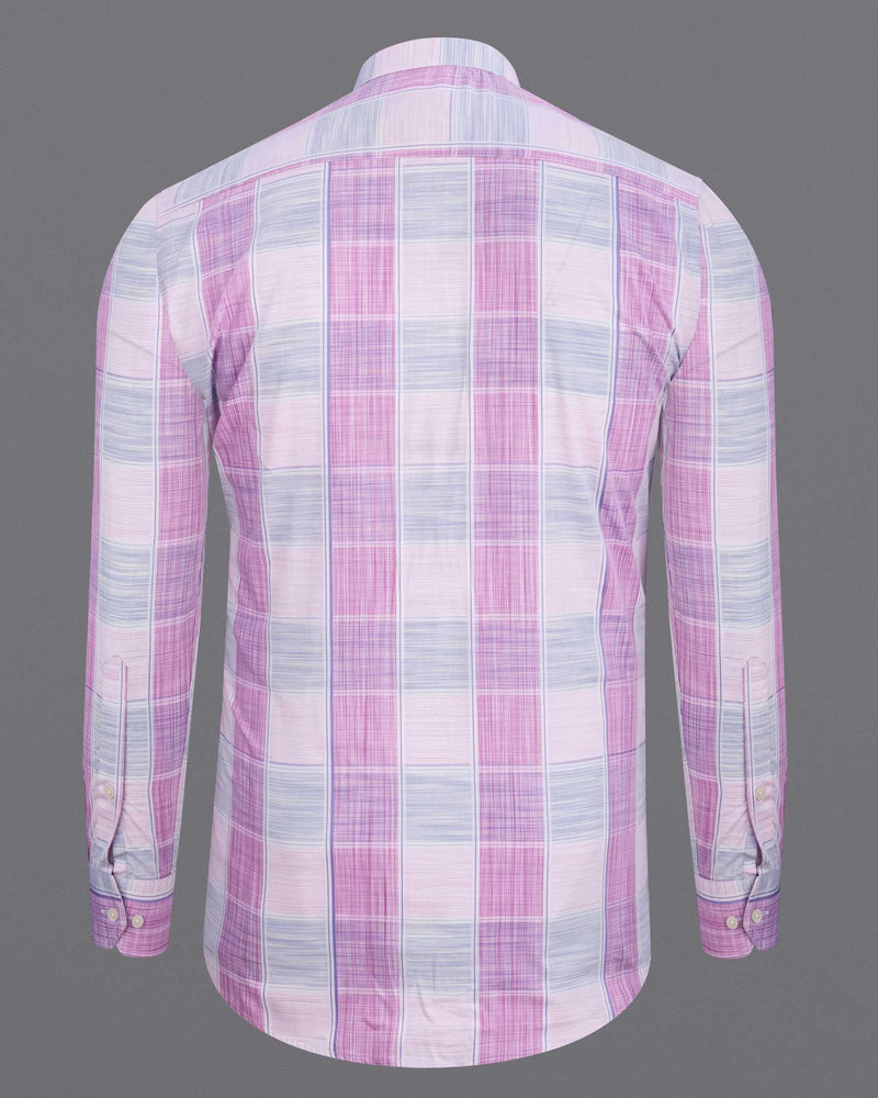 Bright White with Pale Magenta Windowpane Premium Cotton Shirt