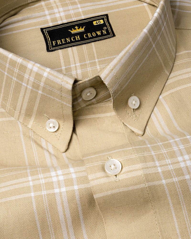 Winter Hazel Brown Twill Windowpane Premium Cotton Shirt