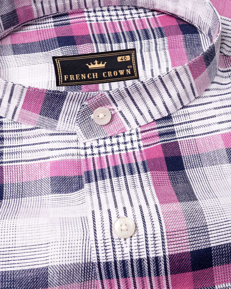 Bright White with Hopbush Pink Twill Plaid Premium Cotton Shirt