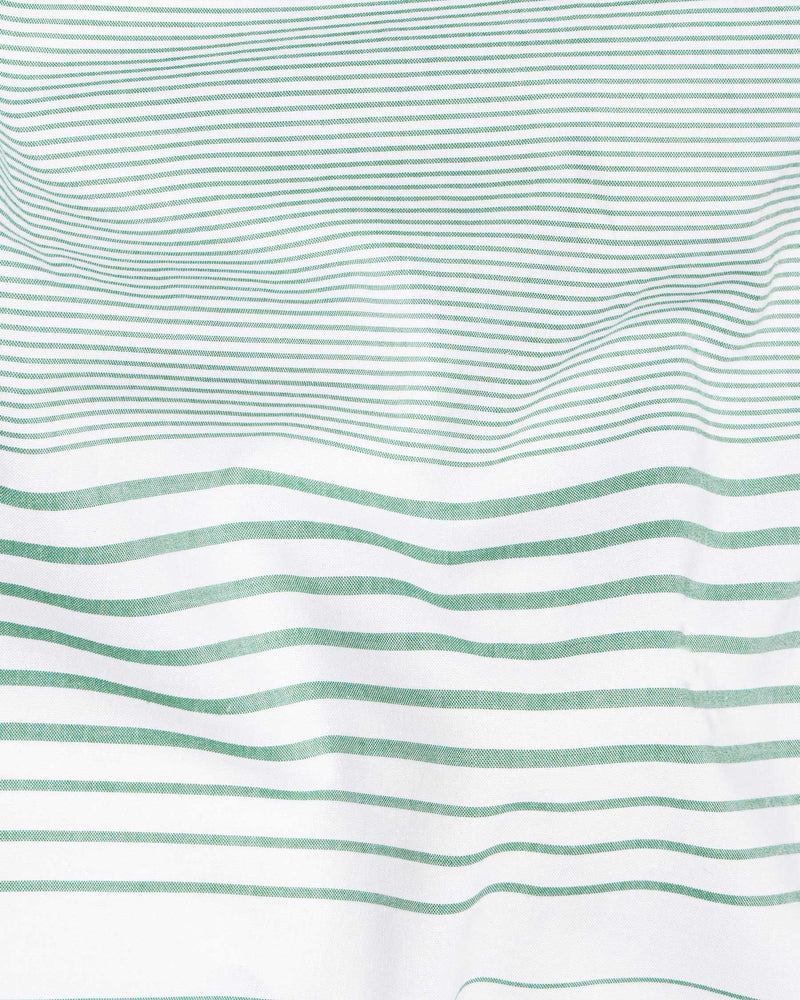 Bright White with Green Horizontal Striped Premium Cotton Shirt