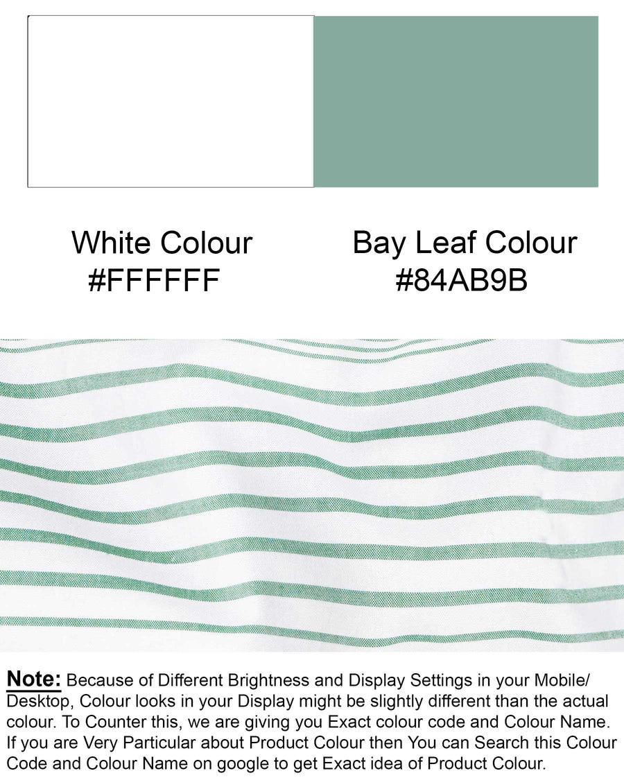 Bright White with Green Horizontal Striped Premium Cotton Shirt
