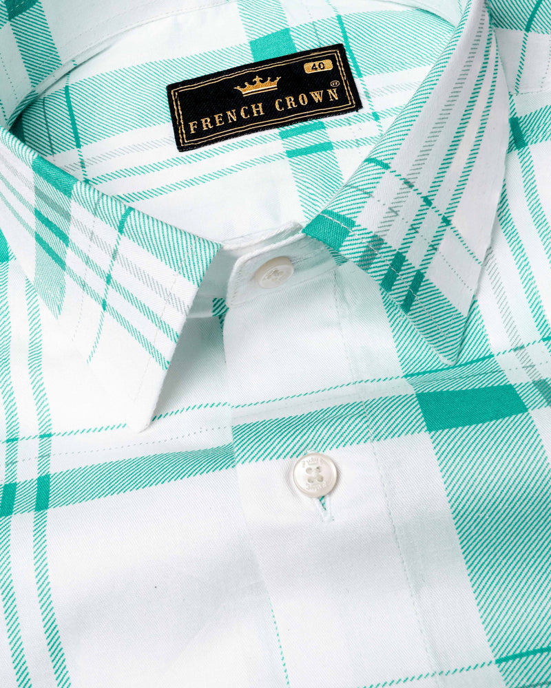 Bright White With Aqua Plaid Royal Oxford Shirt