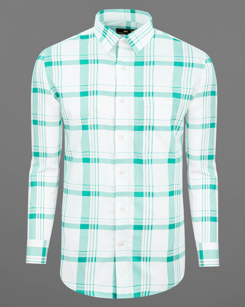 Bright White With Aqua Plaid Royal Oxford Shirt