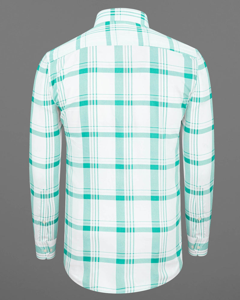 Bright White With Aqua Plaid Royal Oxford Shirt