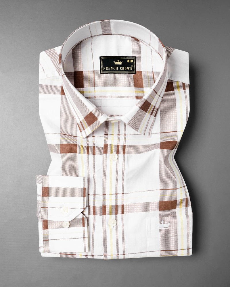 Bright White With Brown Plaid Royal Oxford Shirt