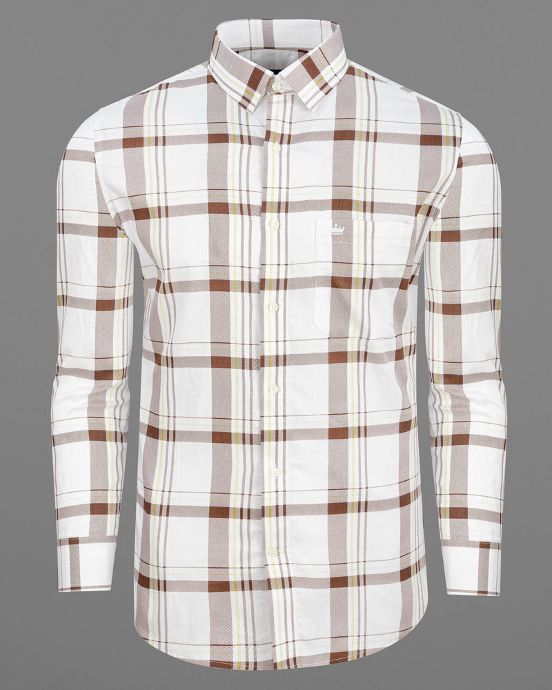 Bright White With Brown Plaid Royal Oxford Shirt