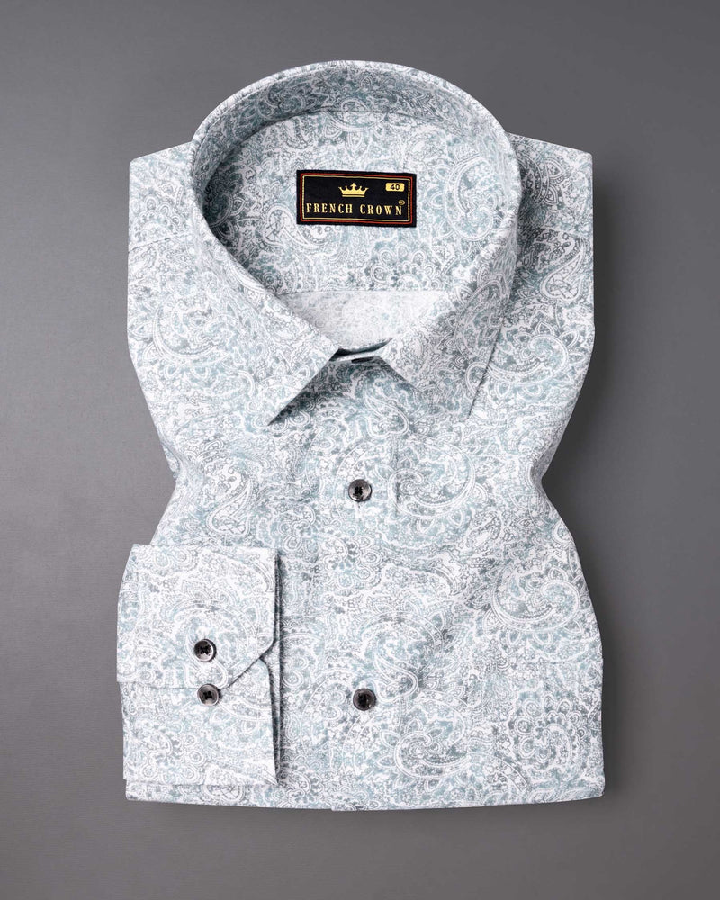 Bright White Paisleys Printed Royal Oxford Shirt