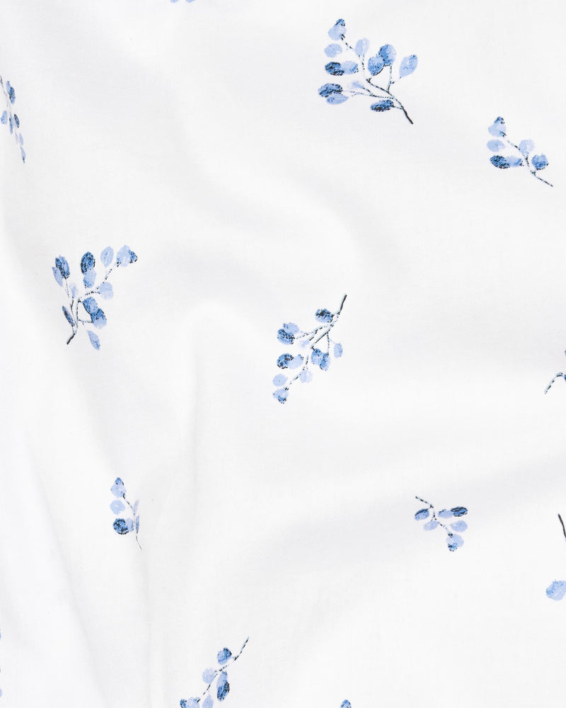 Bright White Floral Printed Super Soft Premium Cotton Shirt