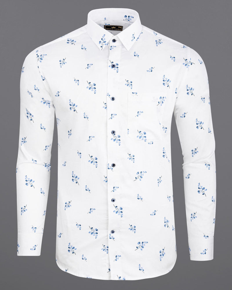 Bright White Floral Printed Super Soft Premium Cotton Shirt