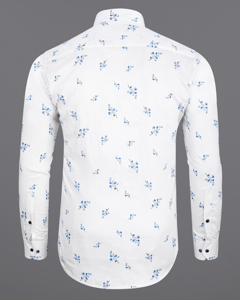 Bright White Floral Printed Super Soft Premium Cotton Shirt