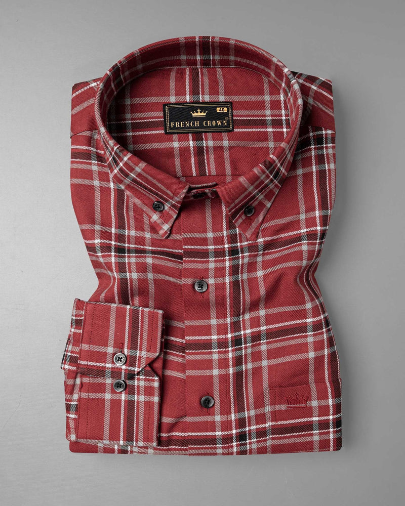 Cordovan Red Twill Windowpane Premium Cotton Shirt