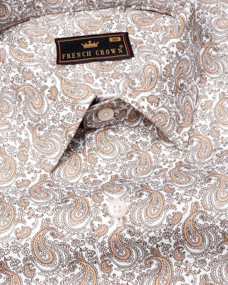 Bright White Paisley Printed Luxurious Satin Shirt