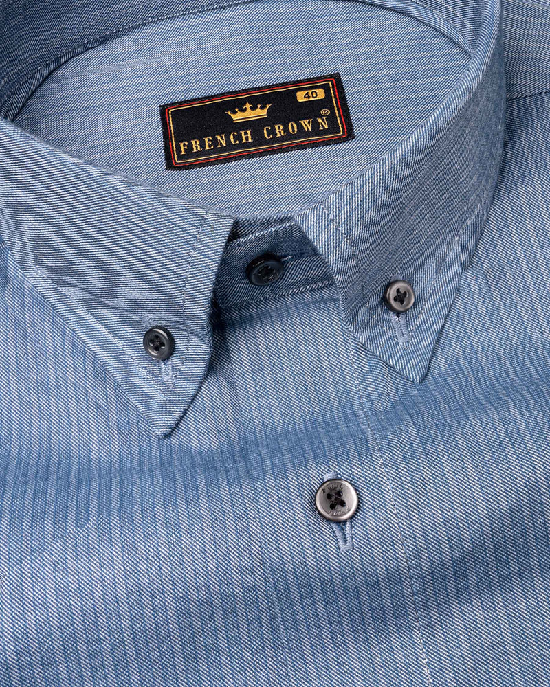 Cadet Blue Twill Striped Textured Premium Cotton Shirt