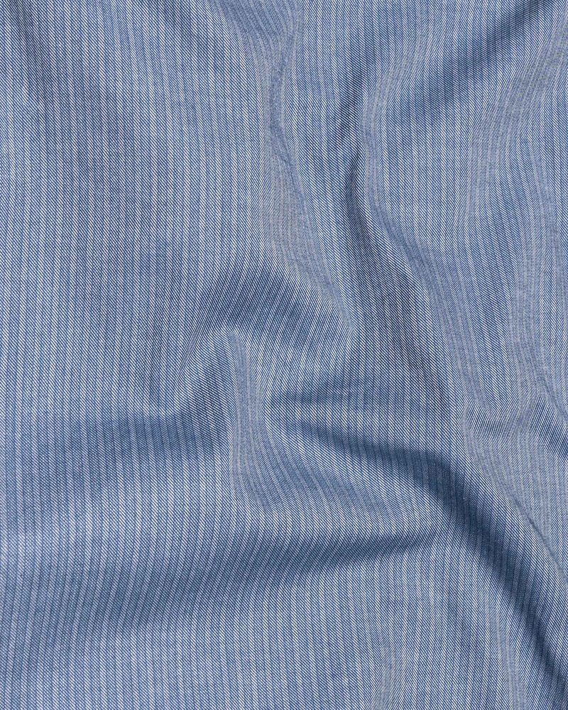 Cadet Blue Twill Striped Textured Premium Cotton Shirt