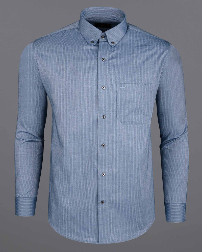 Cadet Blue Twill Striped Textured Premium Cotton Shirt