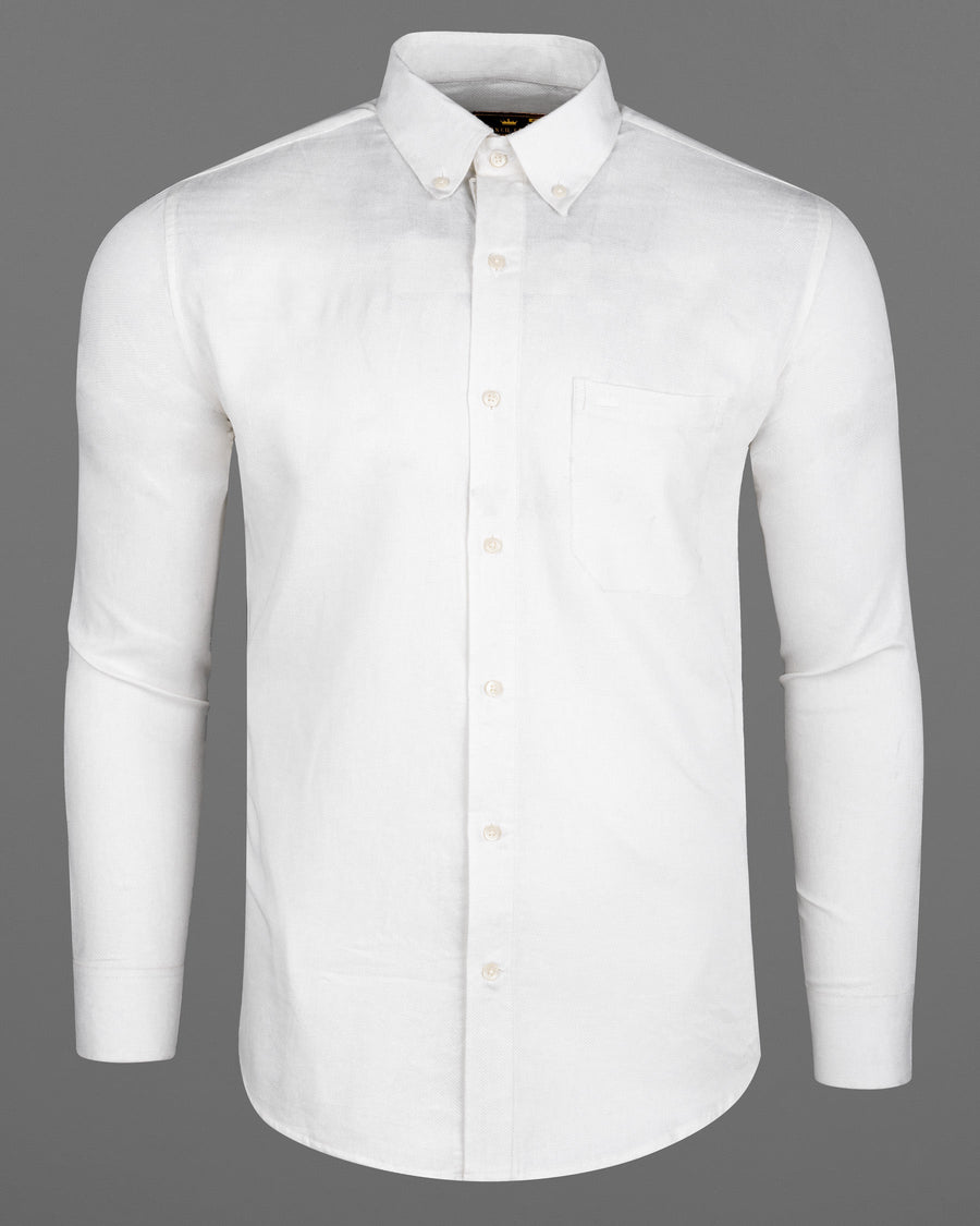 Bright White Dobby Textured Premium Giza Cotton Shirt