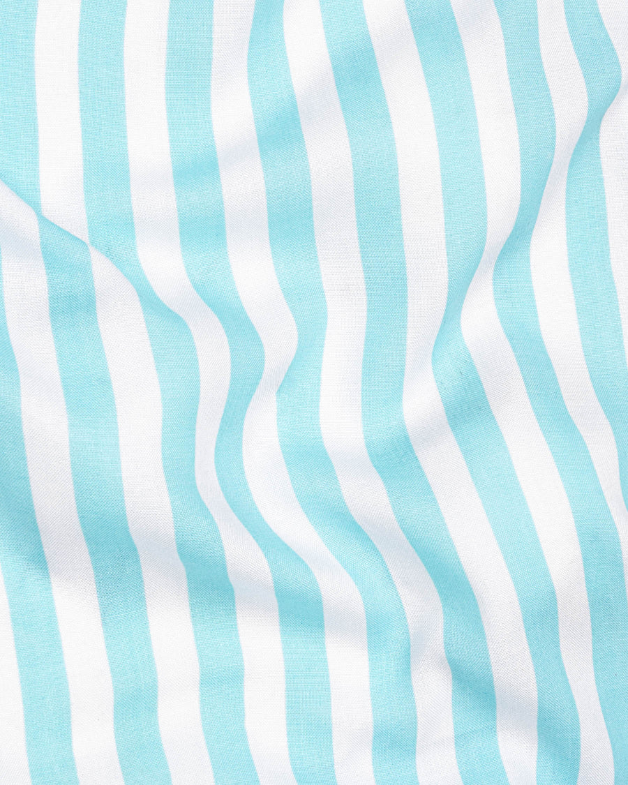 Aqua Blue and White Striped Tencel Shirt