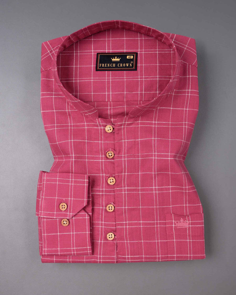 Hibiscus Red Checkered Luxurious Linen Kurta Shirt  6441-KS-38, 6441-KS-H-38, 6441-KS-39, 6441-KS-H-39, 6441-KS-40, 6441-KS-H-40, 6441-KS-42, 6441-KS-H-42, 6441-KS-44, 6441-KS-H-44, 6441-KS-46, 6441-KS-H-46, 6441-KS-48, 6441-KS-H-48, 6441-KS-50, 6441-KS-H-50, 6441-KS-52, 6441-KS-H-52