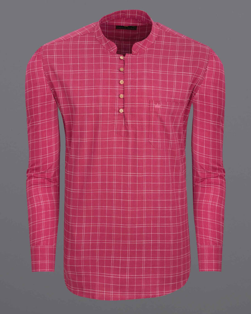 Hibiscus Red Checkered Luxurious Linen Kurta Shirt  6441-KS-38, 6441-KS-H-38, 6441-KS-39, 6441-KS-H-39, 6441-KS-40, 6441-KS-H-40, 6441-KS-42, 6441-KS-H-42, 6441-KS-44, 6441-KS-H-44, 6441-KS-46, 6441-KS-H-46, 6441-KS-48, 6441-KS-H-48, 6441-KS-50, 6441-KS-H-50, 6441-KS-52, 6441-KS-H-52