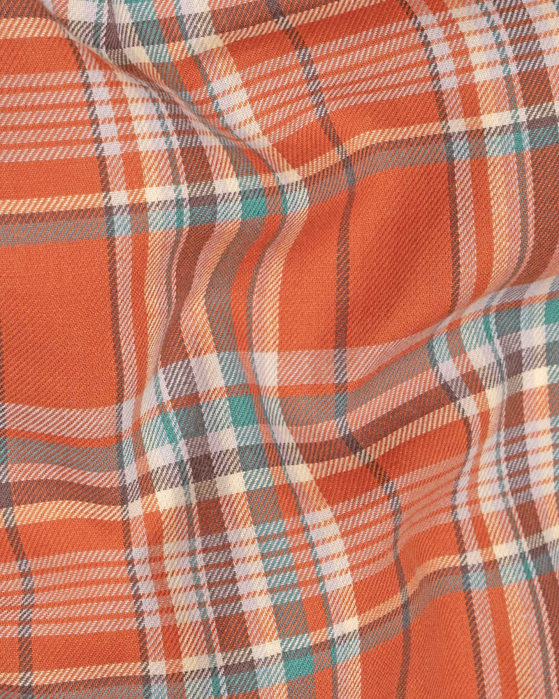 Flamingo Orange and Acapulco Green Twill Plaid Premium Cotton Shirt