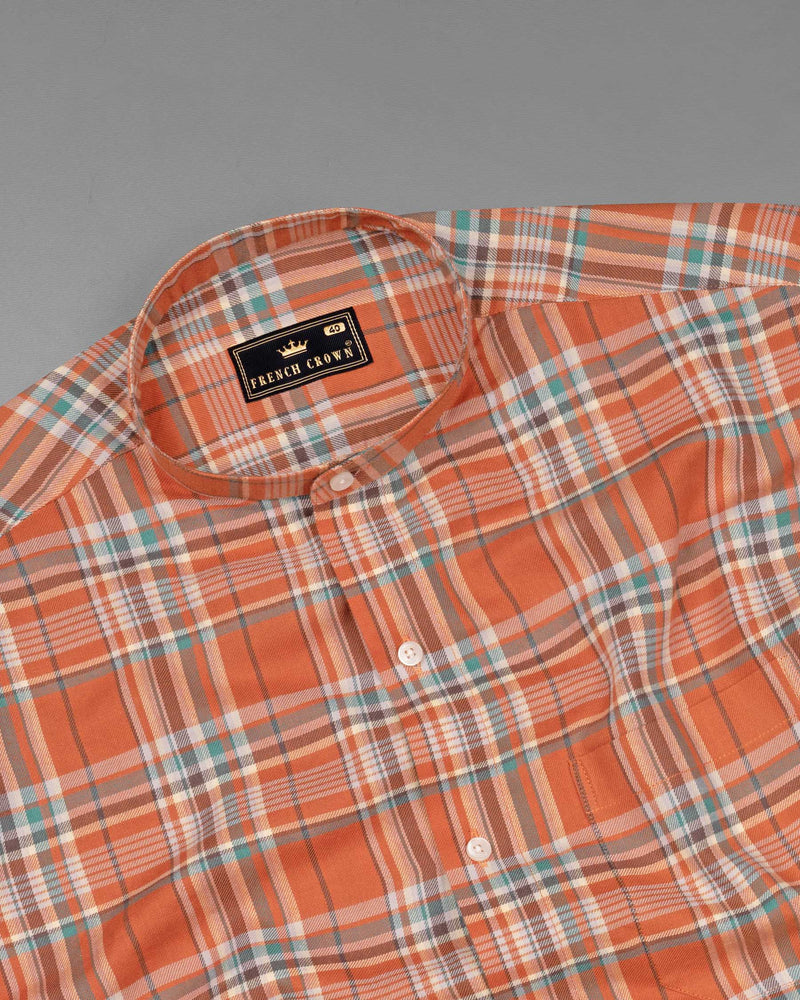 Flamingo Orange and Acapulco Green Twill Plaid Premium Cotton Shirt  6451-M-38, 6451-M-H-38, 6451-M-39, 6451-M-H-39, 6451-M-40, 6451-M-H-40, 6451-M-42, 6451-M-H-42, 6451-M-44, 6451-M-H-44, 6451-M-46, 6451-M-H-46, 6451-M-48, 6451-M-H-48, 6451-M-50, 6451-M-H-50, 6451-M-52, 6451-M-H-52