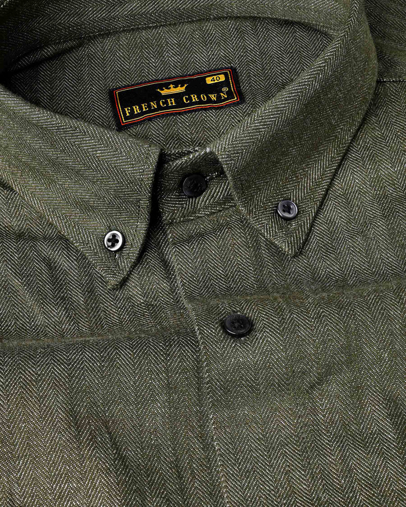 Finch Green Heavyweight Herringbone Striped Premium Cotton Over Shirt