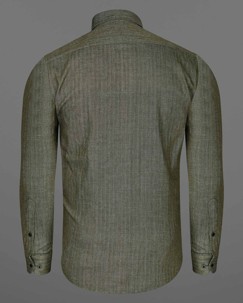 Finch Green Heavyweight Herringbone Striped Premium Cotton Over Shirt