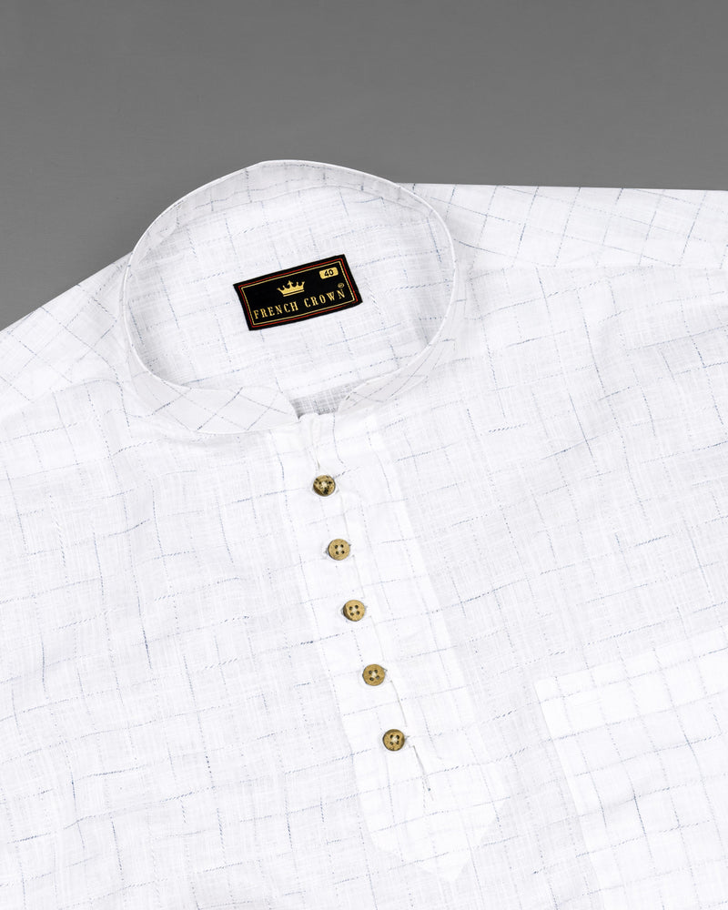 Bright White windowpane Luxurious Linen Kurta Shirt