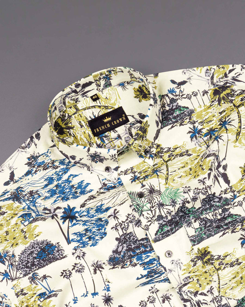 Off White Tropical Printed Royal Oxford Shirt