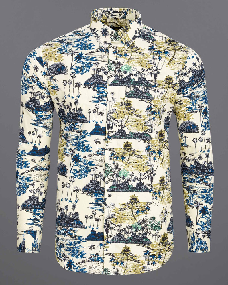 Off White Tropical Printed Royal Oxford Shirt