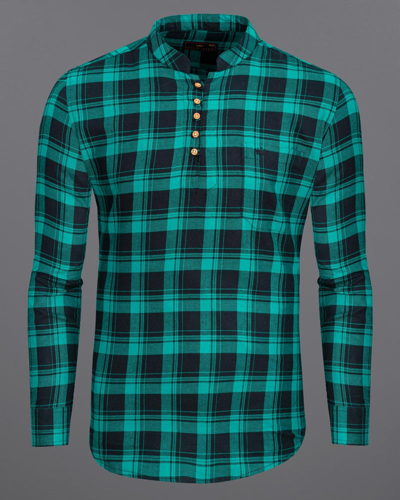 Robin Egg Blue With Jade Black Twill Checkered Premium Cotton Kurta Shirt 6569-KS-38,6569-KS-H-38,6569-KS-39,6569-KS-H-39,6569-KS-40,6569-KS-H-40,6569-KS-42,6569-KS-H-42,6569-KS-44,6569-KS-H-44,6569-KS-46,6569-KS-H-46,6569-KS-48,6569-KS-H-48,6569-KS-50,6569-KS-H-50,6569-KS-52,6569-KS-H-52