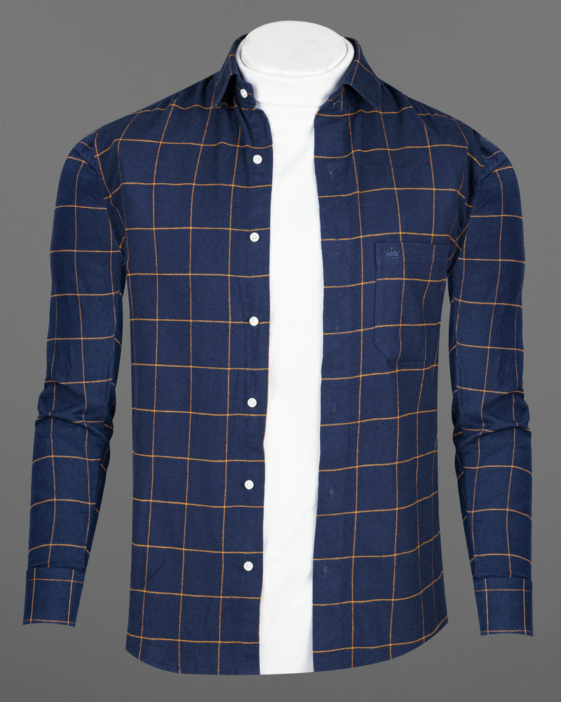 Ebony Clay Blue  Windowpane Heavyweight Flannel OverShirt