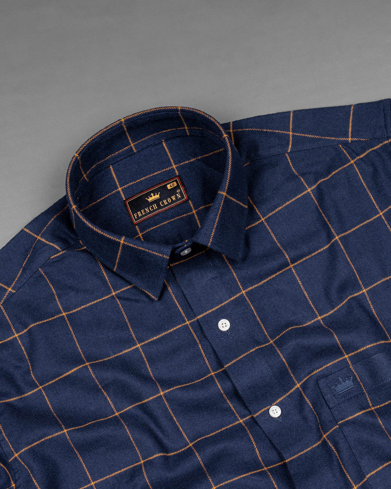 Ebony Clay Blue  Windowpane Heavyweight Flannel OverShirt