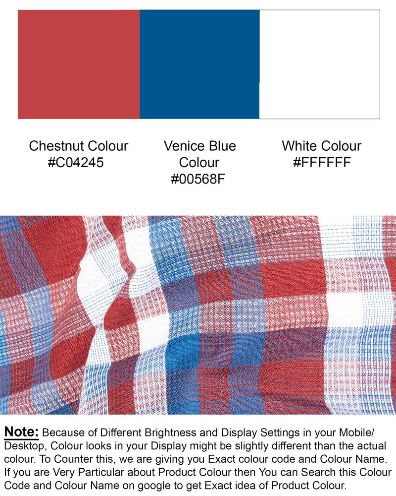 Chestnut Red and Venice Blue Plaid Dobby Textured Premium Giza Cotton Kurta Shirt 6573-KS-38,6573-KS-H-38,6573-KS-39,6573-KS-H-39,6573-KS-40,6573-KS-H-40,6573-KS-42,6573-KS-H-42,6573-KS-44,6573-KS-H-44,6573-KS-46,6573-KS-H-46,6573-KS-48,6573-KS-H-48,6573-KS-50,6573-KS-H-50,6573-KS-52,6573-KS-H-52