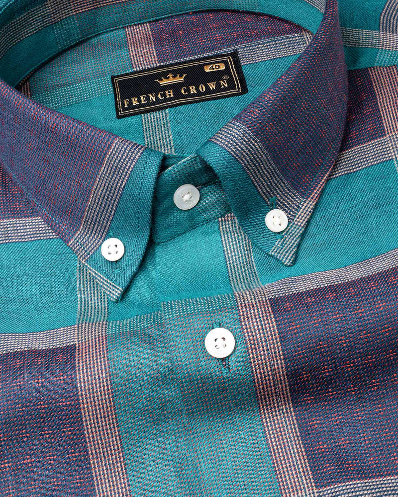 Eastern Blue and Rhino Blue Checkered Print Dobby Textured Premium Giza Cotton Shirt 6589-BD-38,6589-BD-H-38,6589-BD-39,6589-BD-H-39,6589-BD-40,6589-BD-H-40,6589-BD-42,6589-BD-H-42,6589-BD-44,6589-BD-H-44,6589-BD-46,6589-BD-H-46,6589-BD-48,6589-BD-H-48,6589-BD-50,6589-BD-H-50,6589-BD-52,6589-BD-H-52