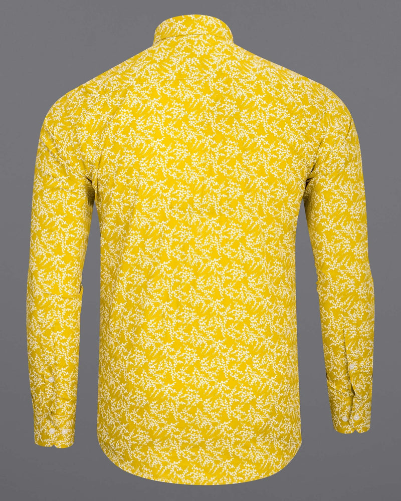 School Bus Yellow and White Flower Vine Printed Super Soft Premium Cotton Shirt 6592-BD-38,6592-BD-H-38,6592-BD-39,6592-BD-H-39,6592-BD-40,6592-BD-H-40,6592-BD-42,6592-BD-H-42,6592-BD-44,6592-BD-H-44,6592-BD-46,6592-BD-H-46,6592-BD-48,6592-BD-H-48,6592-BD-50,6592-BD-H-50,6592-BD-52,6592-BD-H-52