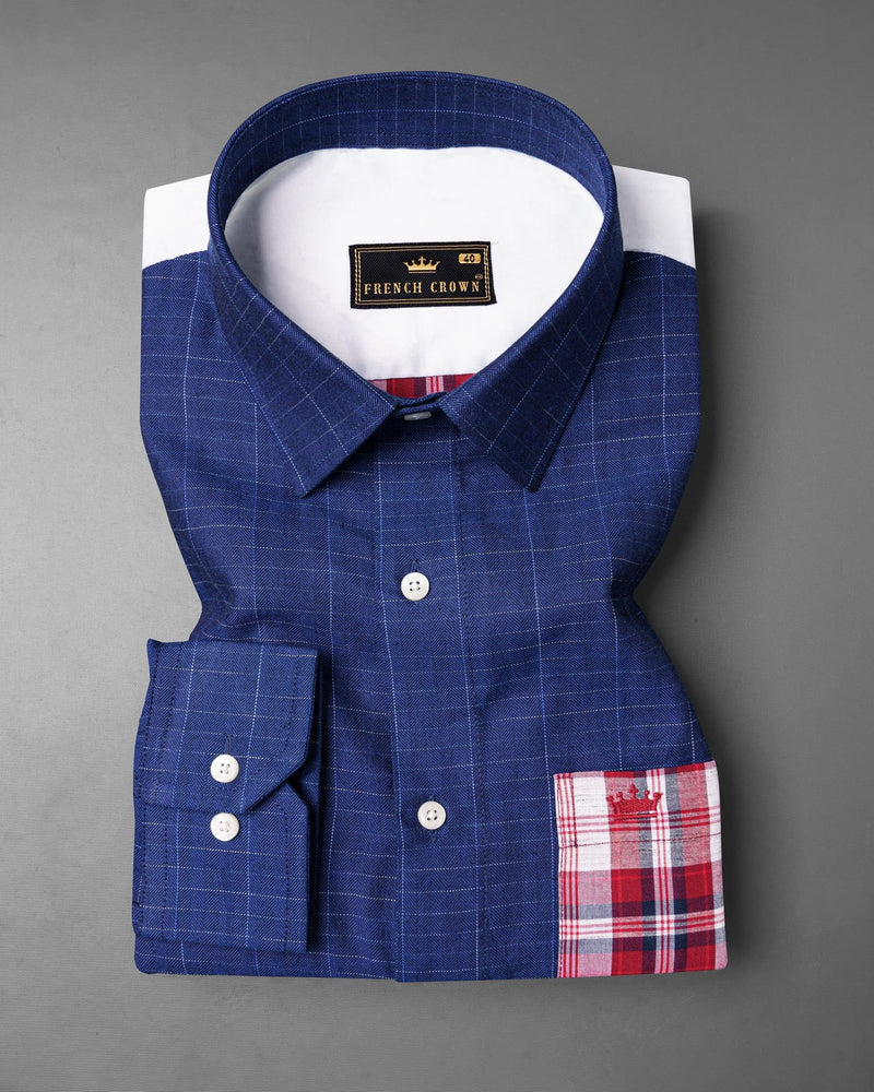 Lucky Point Blue Plaid Twill Textured Premium Cotton Shirt