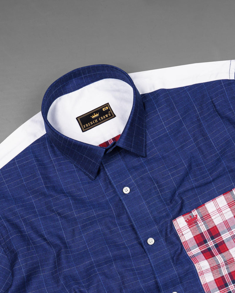 Lucky Point Blue Plaid Twill Textured Premium Cotton Shirt