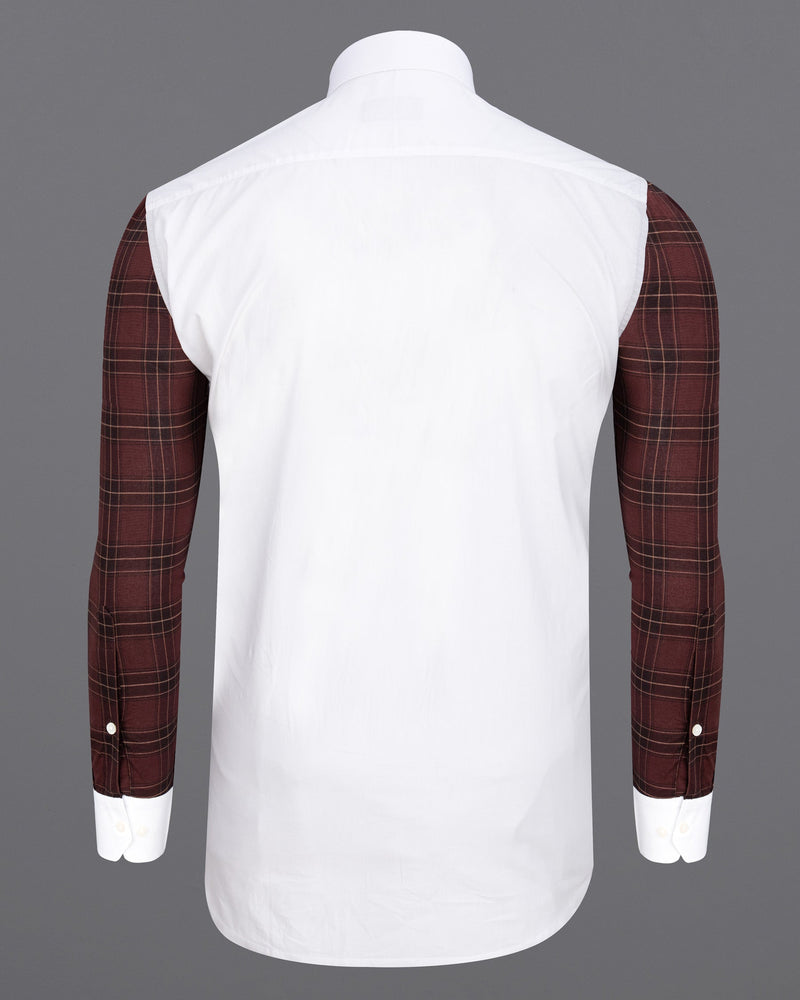 Bright White with Brown Plaid Sleeves Premium Cotton Shirt