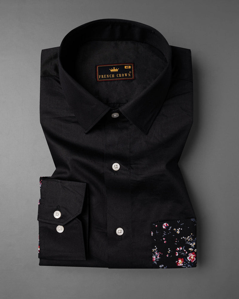Jade Black Floral Printed Super Soft Premium Cotton Shirt