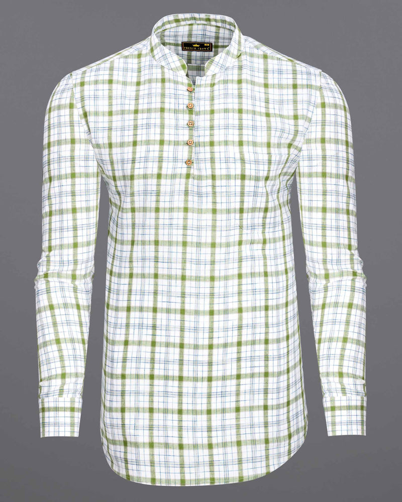 Bright White and Avocado Green Plaid Luxurious Linen Kurta Shirt 6625-KS-38,6625-KS-H-38,6625-KS-39,6625-KS-H-39,6625-KS-40,6625-KS-H-40,6625-KS-42,6625-KS-H-42,6625-KS-44,6625-KS-H-44,6625-KS-46,6625-KS-H-46,6625-KS-48,6625-KS-H-48,6625-KS-50,6625-KS-H-50,6625-KS-52,6625-KS-H-52